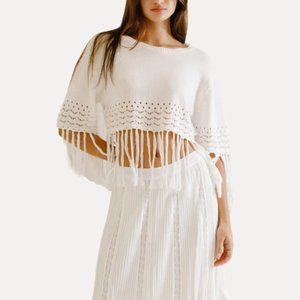 Storia Bohemian Style Crochet Fringe Crop Top in White